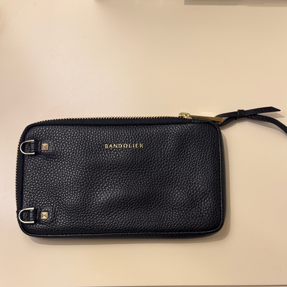 Bandolier Black Textured Wallet with Gold Details